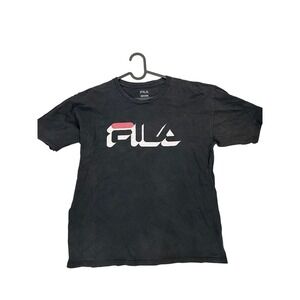 Fila Mens Graphic T-Shirt Black Short Sleeve Cotton Stylized Logo Large